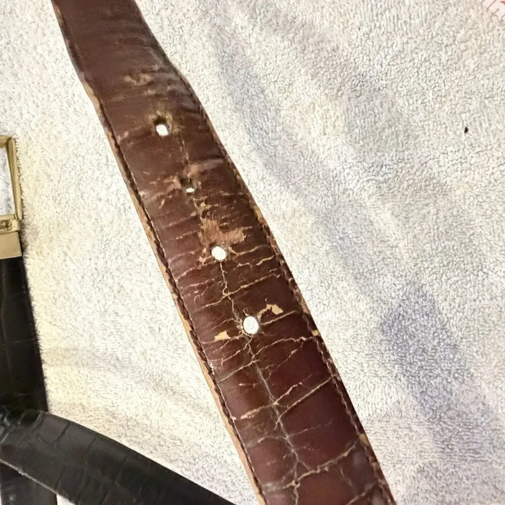 Men’s Brown Black Leather Belt Reversible Brass Buckle 38 Classic Golf 1” wide